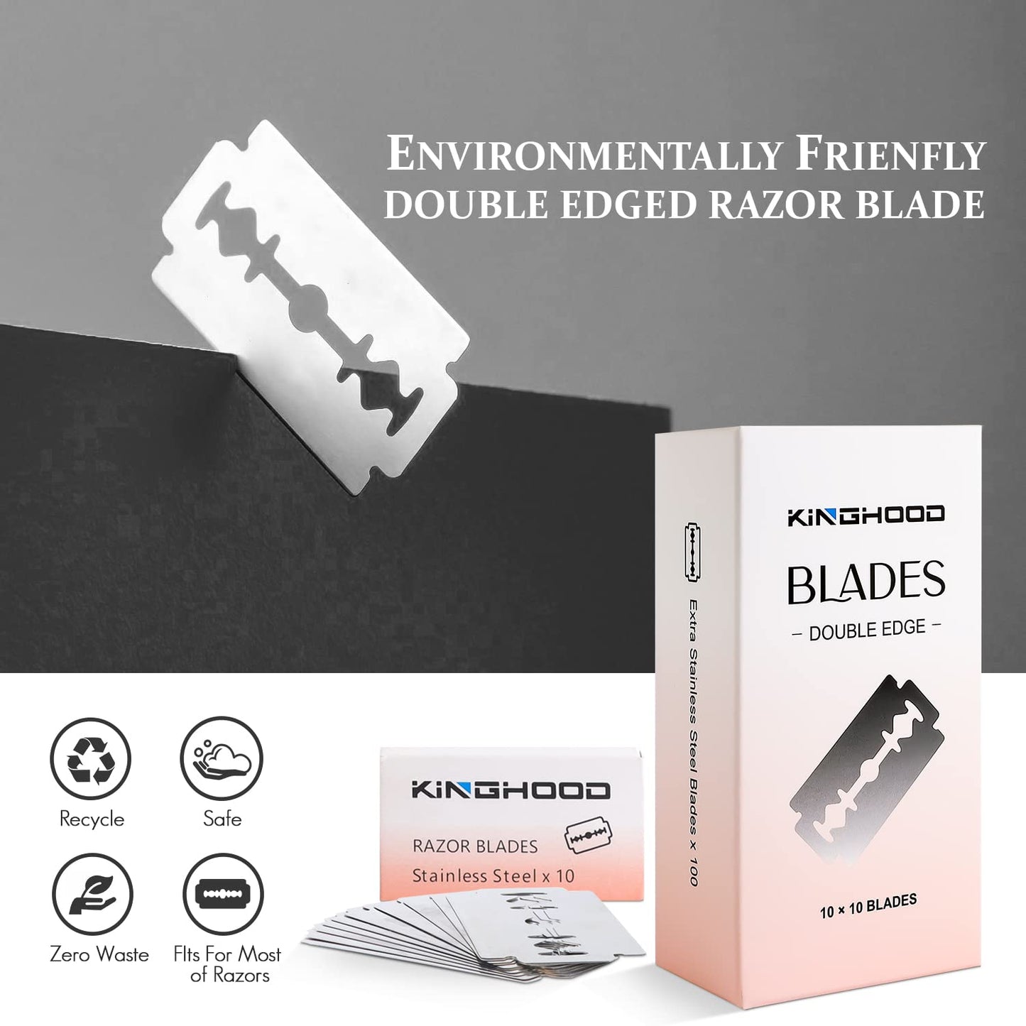Plastic-free packaging – Our double-edge razor blades are packaged in eco-friendly and sustainable materials. Each pack contains 10 packs of 10 double-sided razor blades, all wrapped in a kraft carton box that is fully recyclable Quality – Experience the best quality with our double edge razor blades for men and women with the finest materials