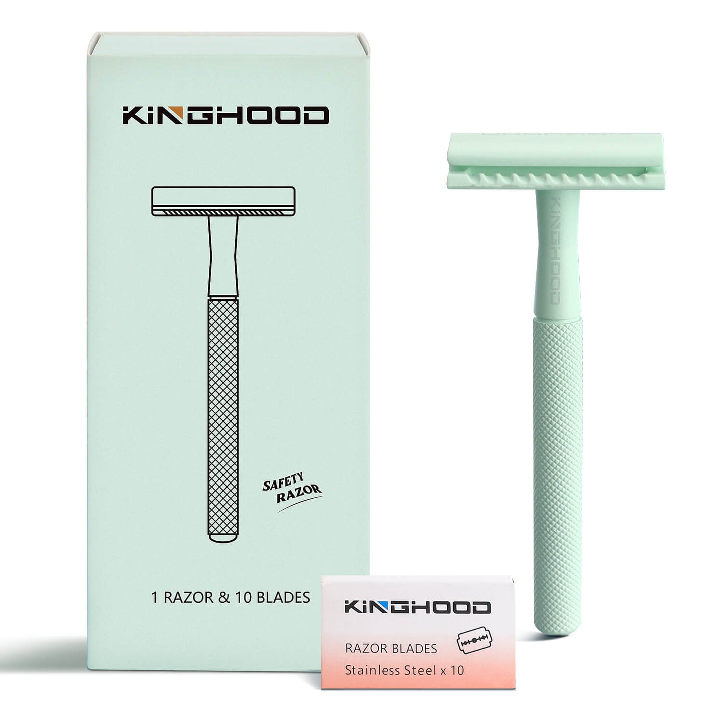 KINGHOOD Safety Razor for Women with 10 Double Edge Safety Razor Blades, Double Edge Razor, Reusable Razor, Plastic Free – Mint Green